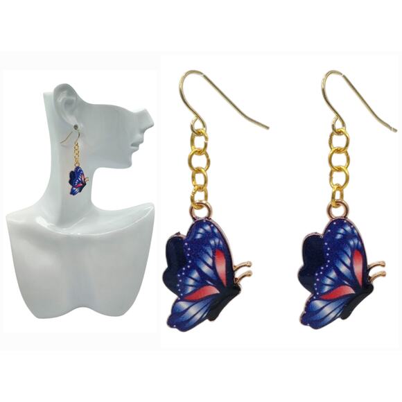 Blue  Whimsical Butterfly Dangle Earrings – Boho Festival Everyday Jewelry - Picture 4 of 4